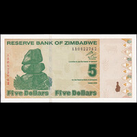 Zimbabwe 5 Dollars 2009 P-93 UNC