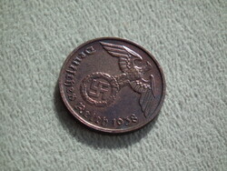 Németország, horogkeresztes birodalmi 2 Pfennig (Reichspfennig), 1938 B