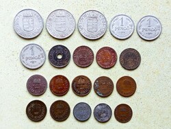 Magyarország 20 db Különböző Érme 1 2 10 20 Fillér 1 2 Pengő 1926-1944