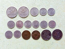 Svédország 17 db Különböző Érme 2 5 10 25 50 Öre 1942-1987