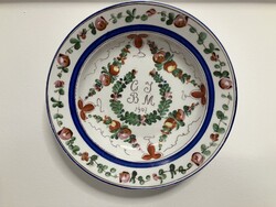 ANTIQUE WEDDING PLATE, WALL PLATE, HAND-PAINTED 1907