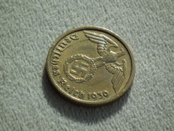 Németország, horogkeresztes birodalmi 10 Pfennig (Reichspfennig), 1939 B