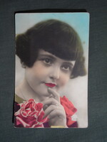 Képeslap,fotó művészet,kislány modell,korhű ruházat,divat,1920-