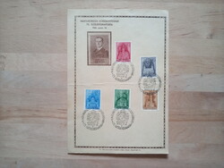 1943 Horthy kormányzó 75 éves emléklap alkalmi bélyegzés sok bélyeggel 1
