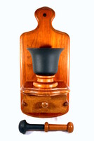 HOLLÓHÁZI SCANDINAVIAN MID-CENTURY WALL CAST IRON AND WOOD MORTAR WITH DRAWER SHELF!