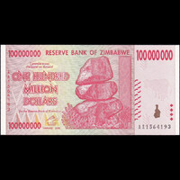 Zimbabwe 100 Million Dollars 2008 P-80 UNC