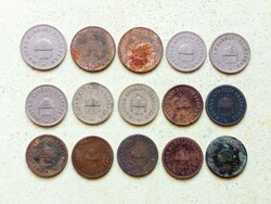 Magyarország 15 db Különböző Érme 2 10 20 Fillér 1893-1917