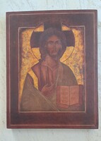 Nagy méretű Pantokrátor Krisztus iparművészeti ikon 25 x 32 cm 1984.