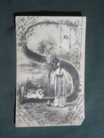 Képeslap,Fantasy fotómontázs,ABC betűs,lány,gyerek,kislány,nő modell,korhű ruházat,divat,1904-
