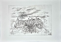 Borsos Miklós - Balatoni halászok 29,5 x 41 cm rézkarc