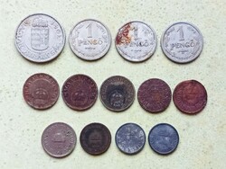 Magyarország 13 db Különböző Érme 2 10 Fillér 1 2 Pengő 1894-1944