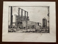 Construction of a chemical plant - (social realist etching).