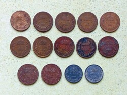 Magyarország 14 db Különböző Érme 2 Fillér 1926-1944