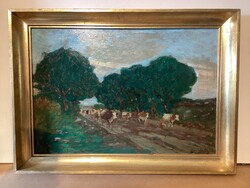 Zombory Lajos ( 1867 - 1933 ) , Tehéncsorda .