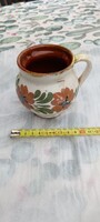 Cuki, gömbölyű, pici, régi mázas cserép szilke / kis hasas bögre (10 cm) – népi kerámia
