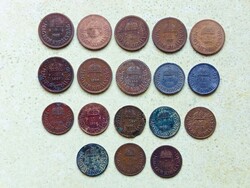 Magyarország 18 db Különböző Érme 1 2 Fillér 1926-1944