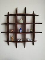 Ikonikus Mid-Century modern gömb alakú rácsos fa fali polc (Space Age / Vintage)