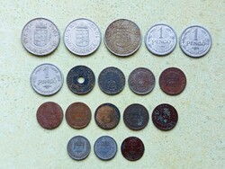 Magyarország 18 db Különböző Érme 1 2 10 20 Fillér 1 2 Pengő 1926-1944