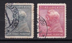 1937 Csehszlovákia Pecsételt Bélyegsor Jan Evangelista Purkyně születésének 150. évfordulója