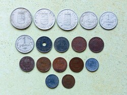 Magyarország 17 db Különböző Érme 1 2 10 20 Fillér 1 2 Pengő 1926-1944