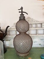 French Art Deco D. Jeure, Marque Deposée PARIS soda siphon, double globe metal stand, approx. 1900