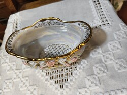 Premium Kislovodsk Russian Porcelain Candy Dish – Iridescent Inside and Out, 3D Roses, Rich Gold Gilding
