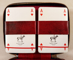 Rare DOUBLE deck new foil-wrapped vintage Piatnik French playing cards poker French card game in leather case