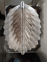 • Ritka Óriás Walther Glas Pálmalevél Kínálótál 40x28 cm - Szatinált Üveg