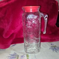Retro Italian Frigorello glass jug with citrus pattern, original red lid