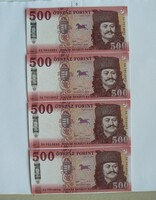4 PCS SERIAL NUMBERED RÁKÓCZI 500 FORINT 2018 UNC. BANKNOTE