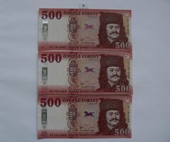 3 PCS SERIAL NUMBERED RÁKÓCZI 500 FORINT 2018 UNC. BANKNOTE