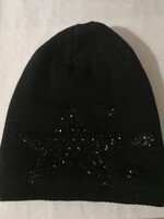 Warm, black One Way winter hat with glittering star and thick teddy lining