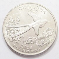 USA,quarter dollar 2008 P - Oklahoma aUNC+ réz