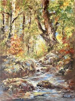 Erdőbelső. Kiemelkedő kvalitás . 40x30 cm olaj  vászon  art by Konrad Biro. Csak egyszer !