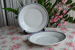 Zsolnay porcelán retró menzás lapostányér – kék csíkos, 23 cm, 2 db