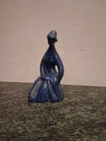 Különleges Art Deco kék mázas kerámia női figura /
