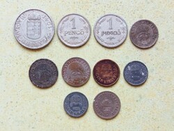 Magyarország 10 db Különböző Érme 2 10 Fillér 1 2 Pengő 1894-1944