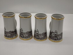 Ritka Hollóházi Sopron jubileumi porcelán korsó készlet (4 db)