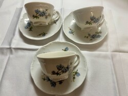 Vintage Zsolnay 'Blue Blooming Branch' Pattern Cup Trio Set (Stamped)