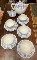 Old Zsolnay Blue Flower Pattern Coffee/Tea Set (5-Person Set with Pot, Creamer, Marked)