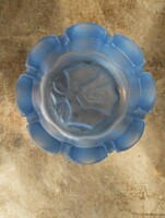 Iconic retro satin-finished ice blue glass ashtray – Rose pattern (Sklo Union style)