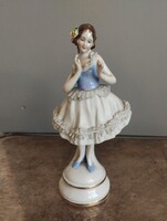: Antik Volkstedt csipkeporcelán balerina figura – Jelzett Dresden Lace ritkaság