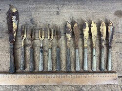 -AZ020- Antique Silver Knife and Fork Set, 12 pcs, 800 Silver Flatware Package, 650g