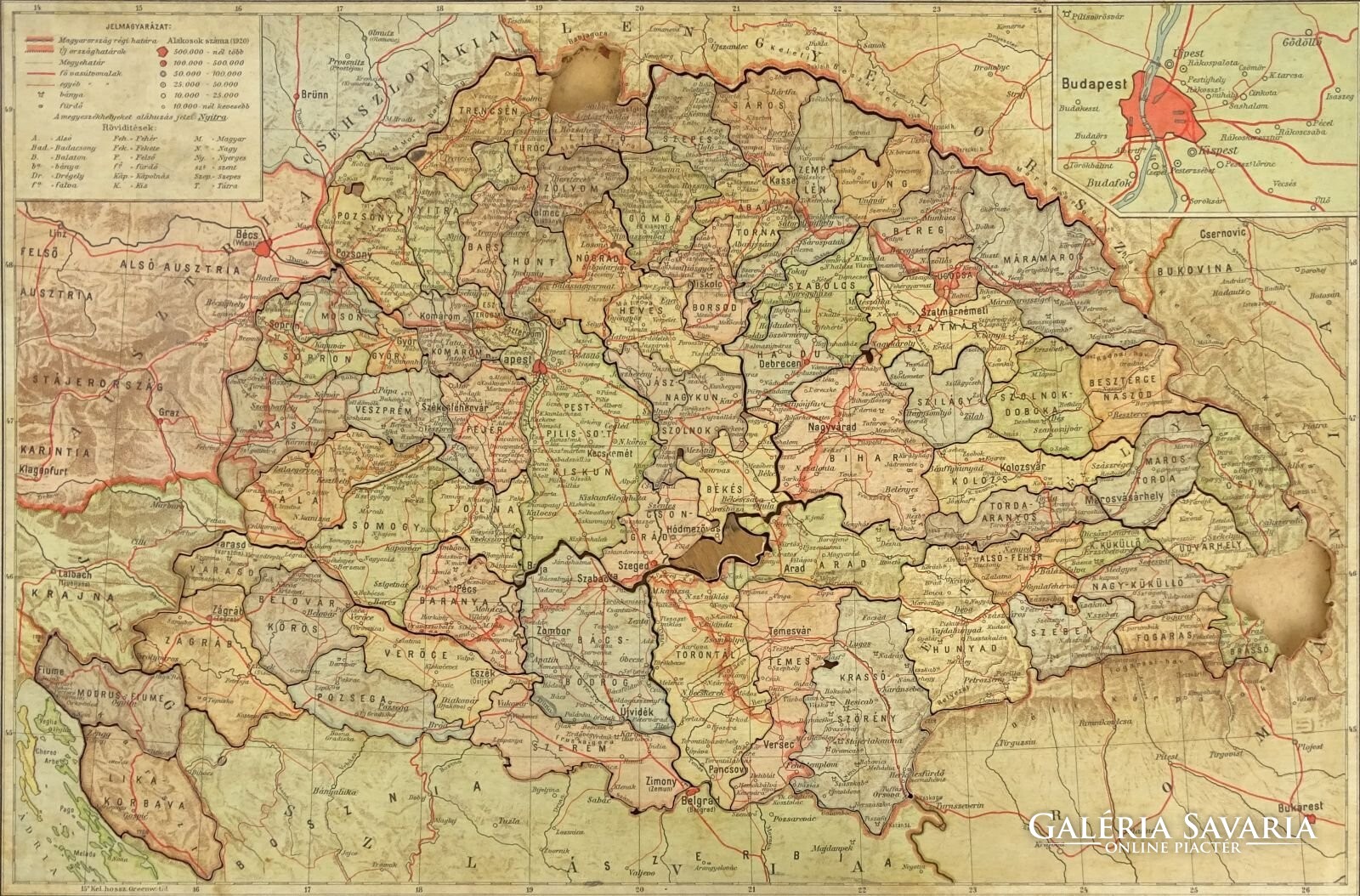 magyarország térkép puzzle 0X251 Antik nagy Magyarország térkép kirakó tábla   Egyéb régiség 