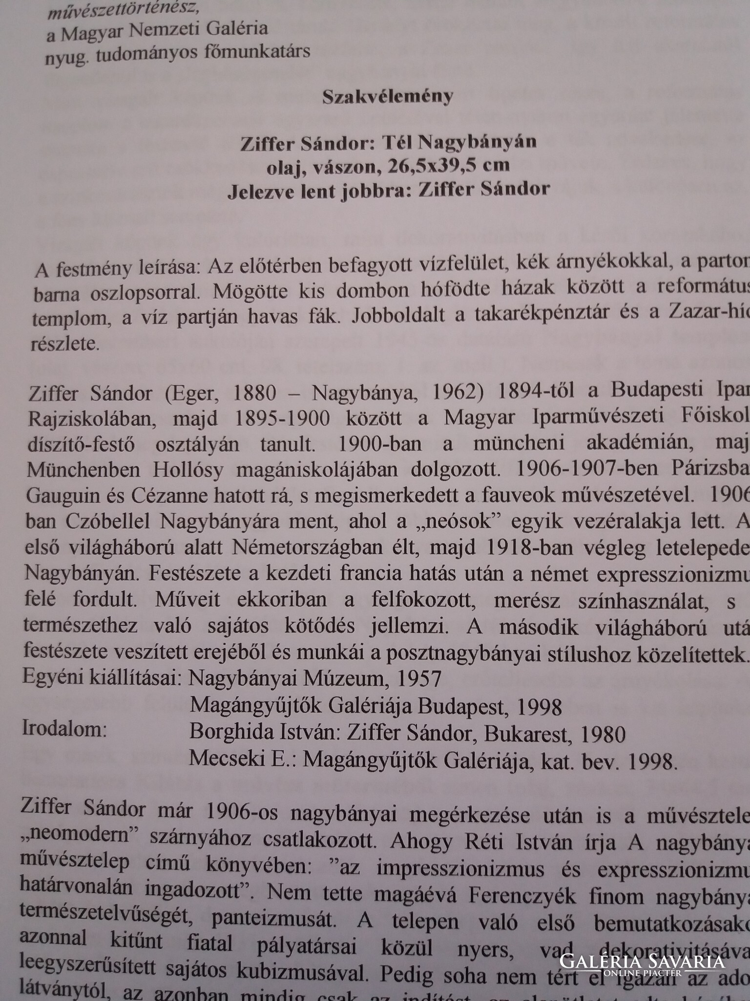 Ziffer Sándor / 1880 1962 / Festmény Galéria Savaria online