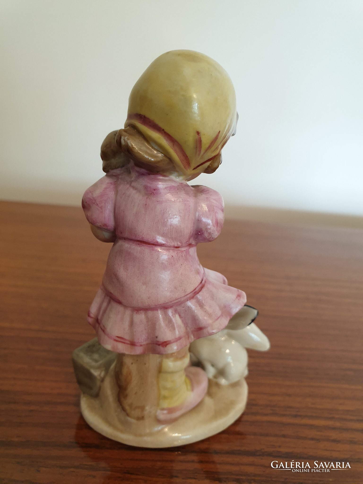 Old wagner & apel bertram porcelain doll baby girl with bunny and car  vintage figure - Porcelains