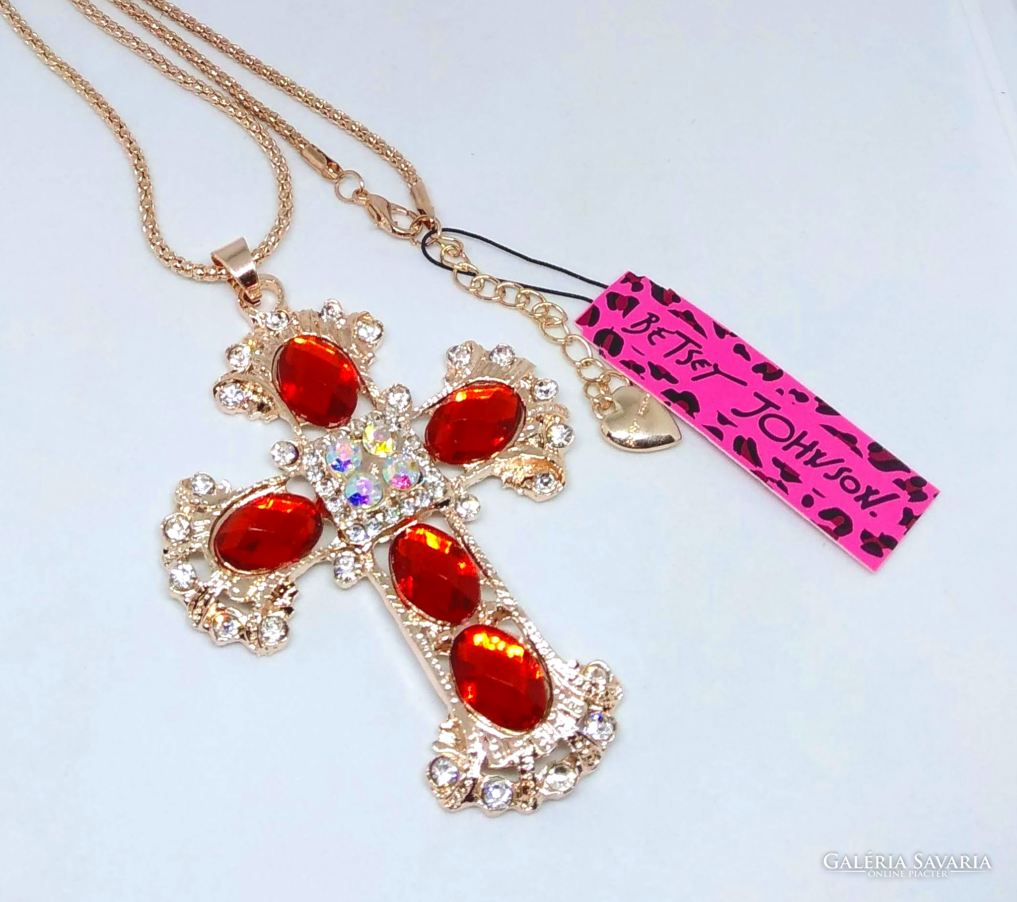 3a0aa372488325590926f47774f69e82 betsey johnson red crystal cross sweater necklace
