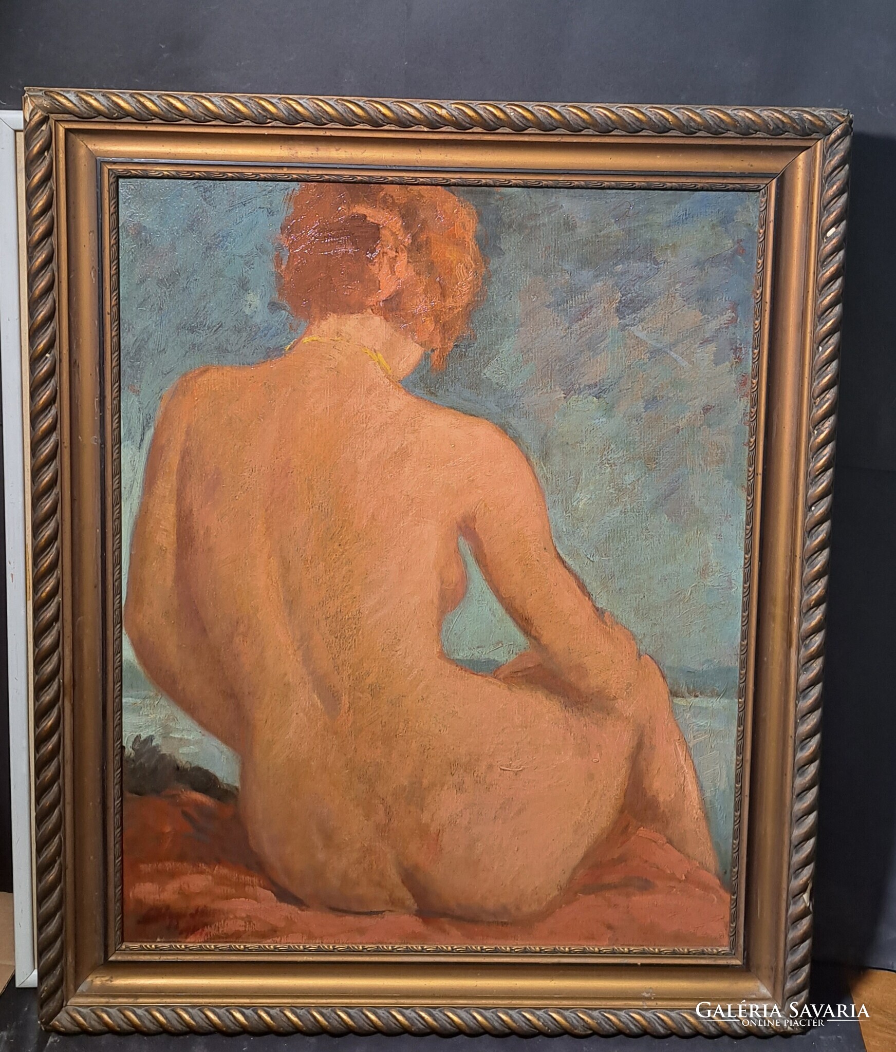 Reverse Old Oil Painting On Canvas With Szil Gy Mark Contemporary Frame Nude Unidentified