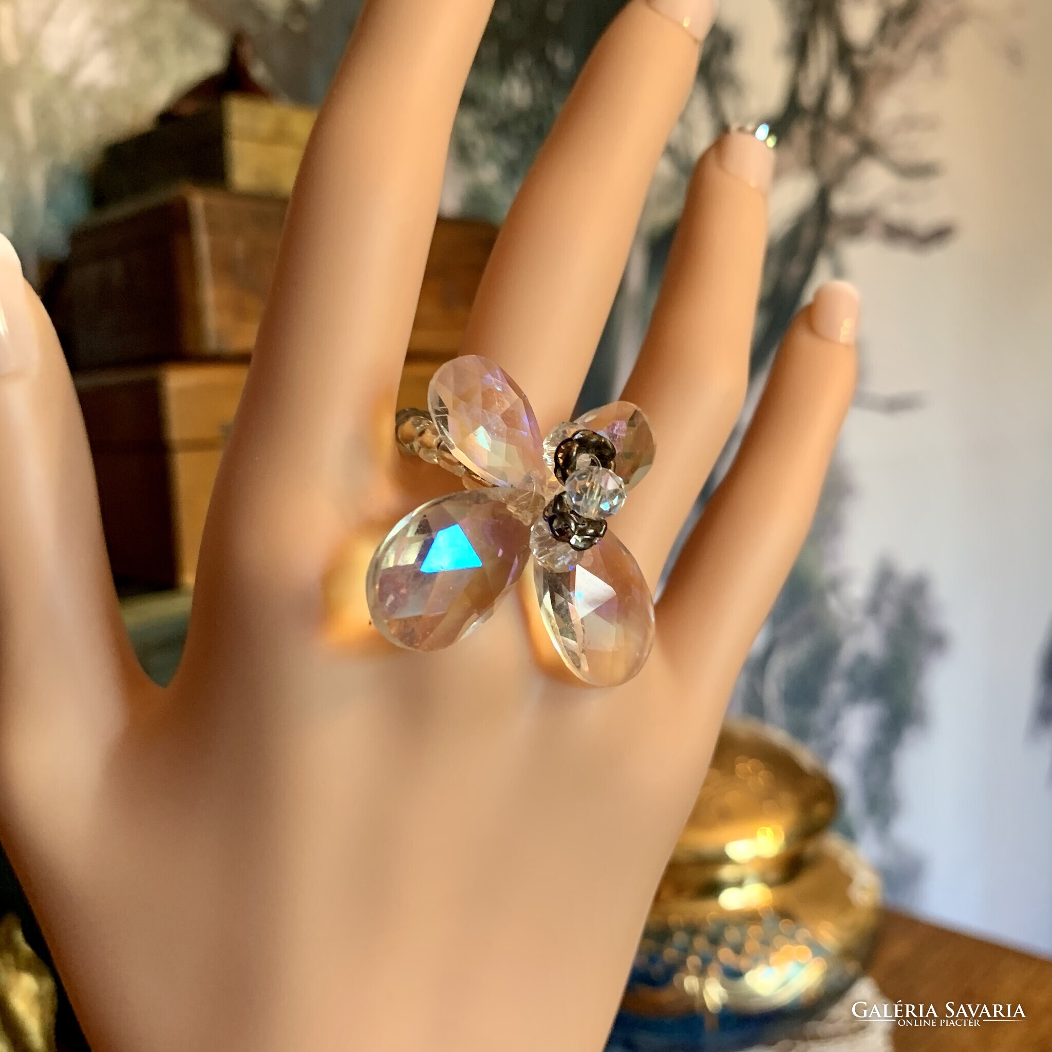 Swarovski crystal top butterfly ring