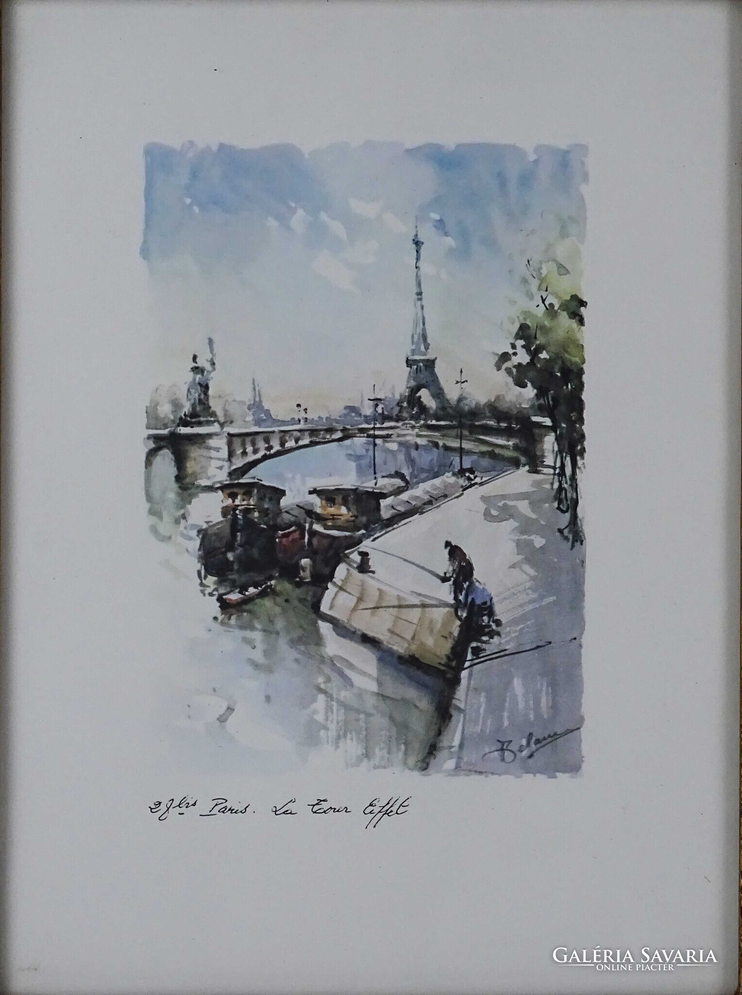 1Z656 Színes nyomat : Párizs. Az Eiffel torony a Szajna partjáról nézve ...
